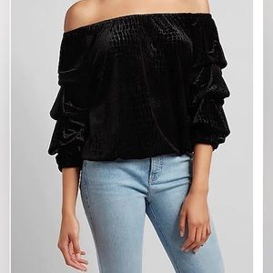 Express Velvet Off The Shoulder Croc Embossed Top - small petite